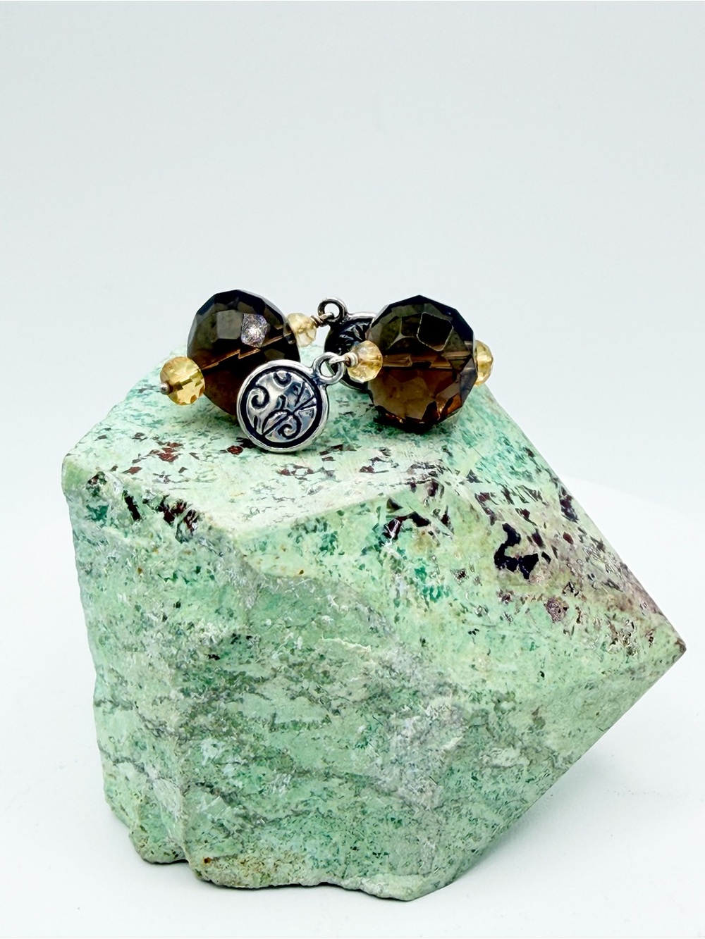 Silpada Sterling Silver Faceted Smokey Quartz & Citrine Dangle Post Earrings